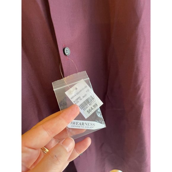 Kenneth Cole AWEARNESS Men’s Shirt Size 19 36/37 Non-Iron Slim Fit Burgundy Red - Picture 4 of 8